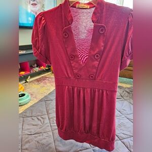 Elegant Burgundy Button-Detail Dress